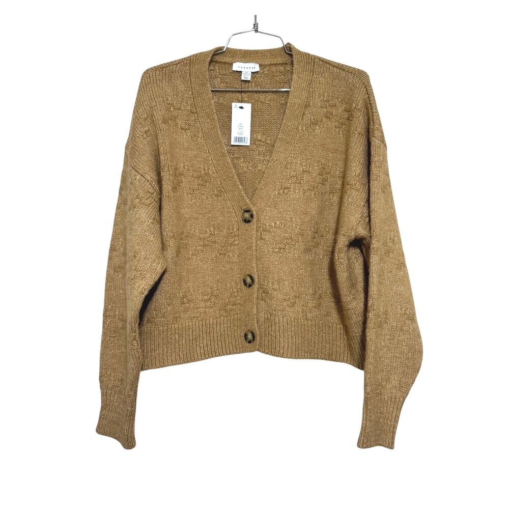 Topshop Women’s Cardigan Caramel Brown V-Neck Button Front Size 4-6